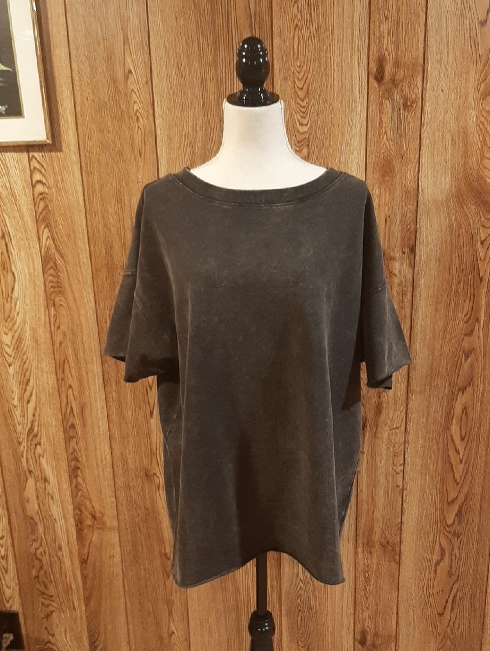 NWOT Zenana Mineral-Washed Black Short-Sleeved French Terry T-Shirt (L/XL)